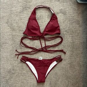 Women's Burgundy Halter Bikini Set